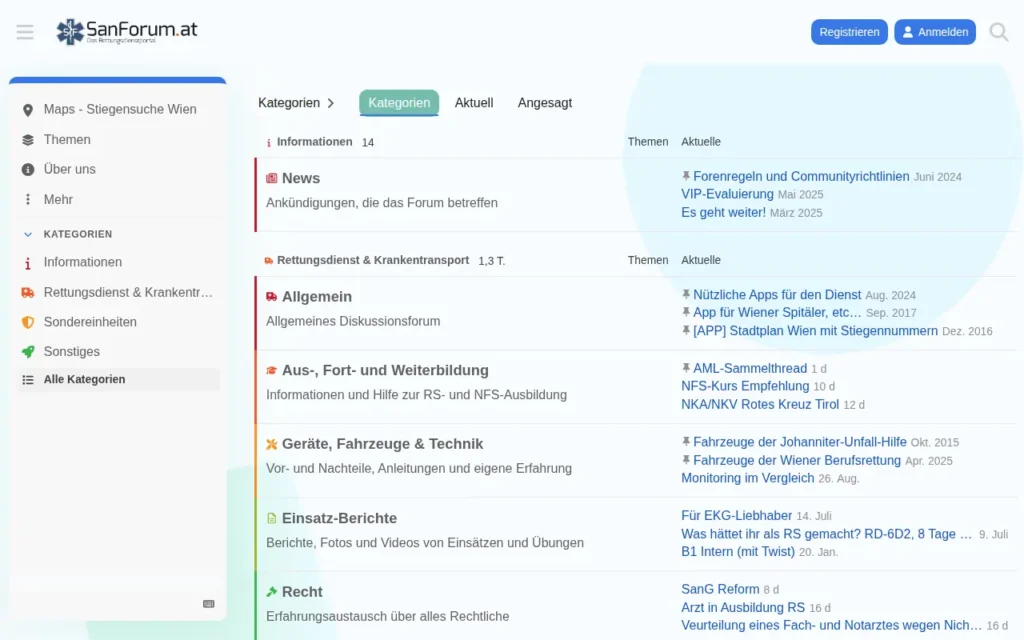 Startseite von SanForum.at – Das Rettungsdienstportal