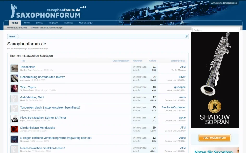 Startseite von Saxophonforum.de