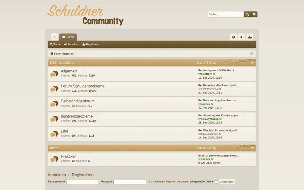 Startseite von Schuldner Community