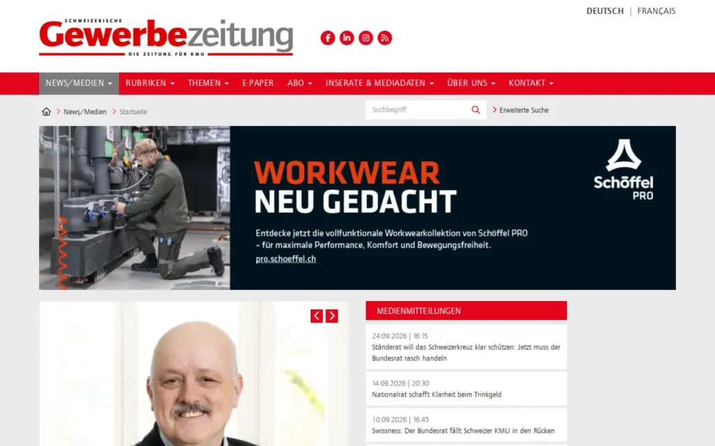 Startseite von Schweizerische Gewerbezeitung (sgz)