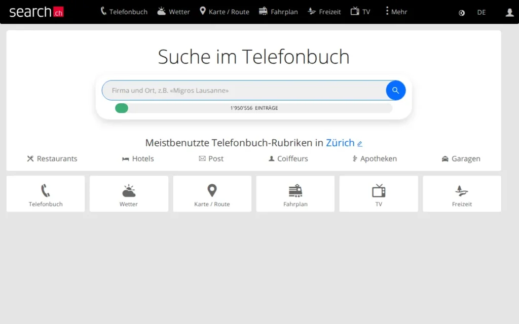Startseite von search.ch