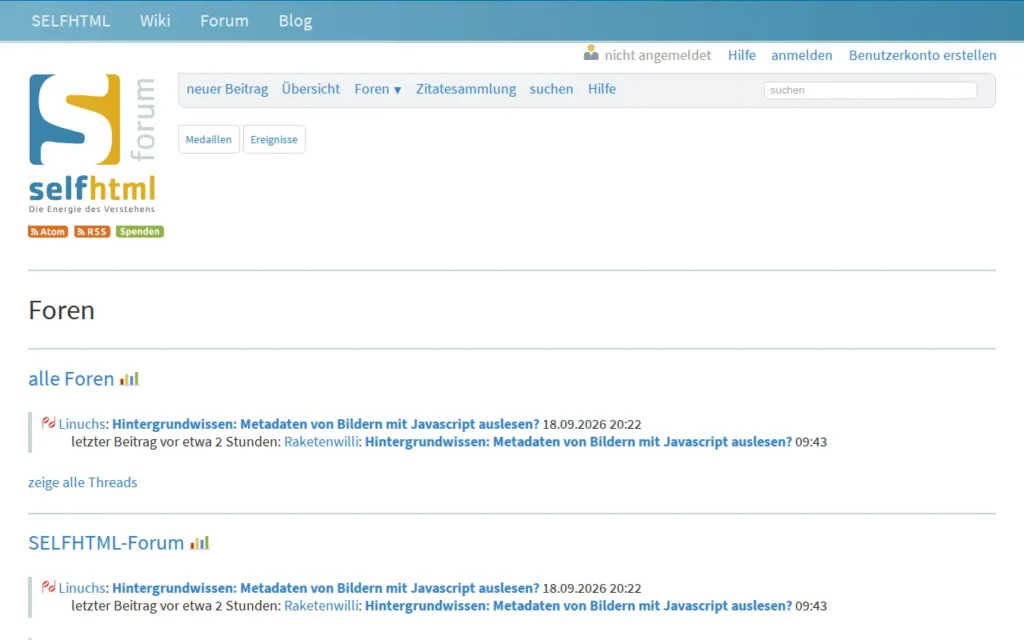 Startseite von SELFHTML Forum