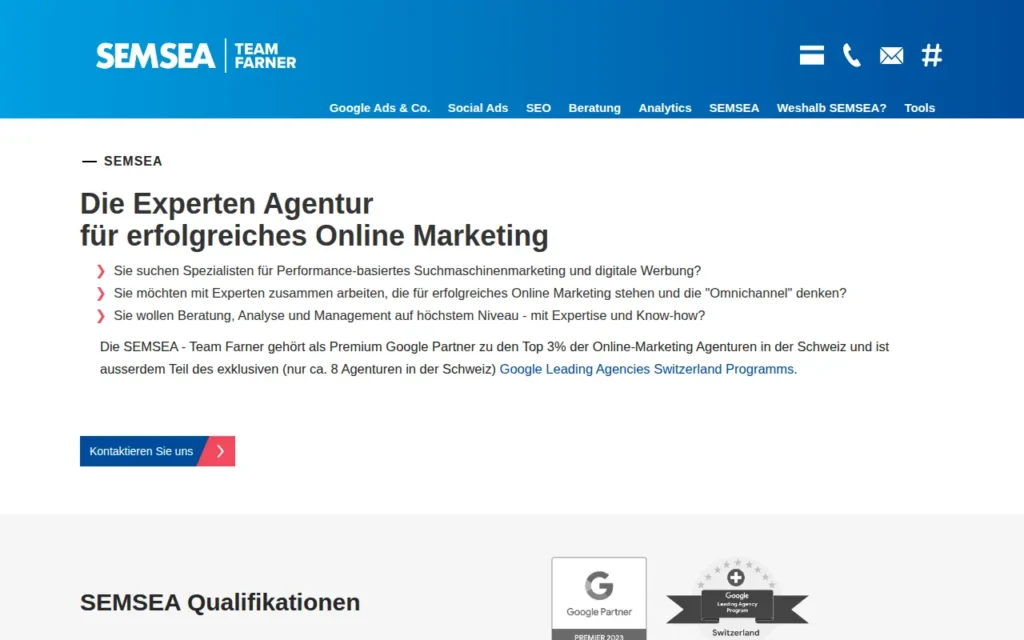 Startseite von SEMSEA (BlueGlass Interactive AG)