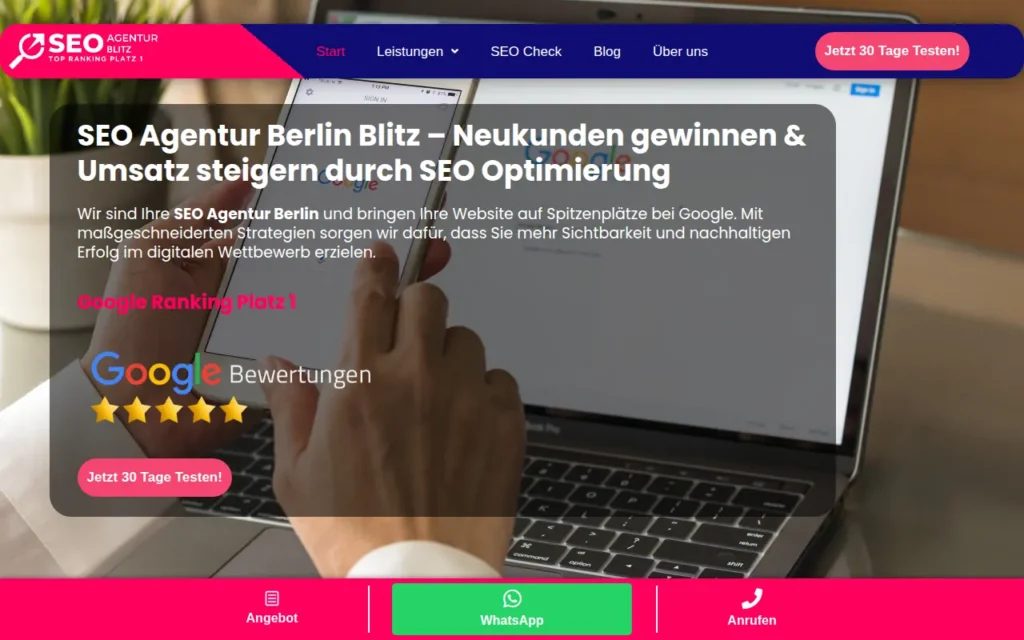 Startseite von SEO Agentur Blitz
