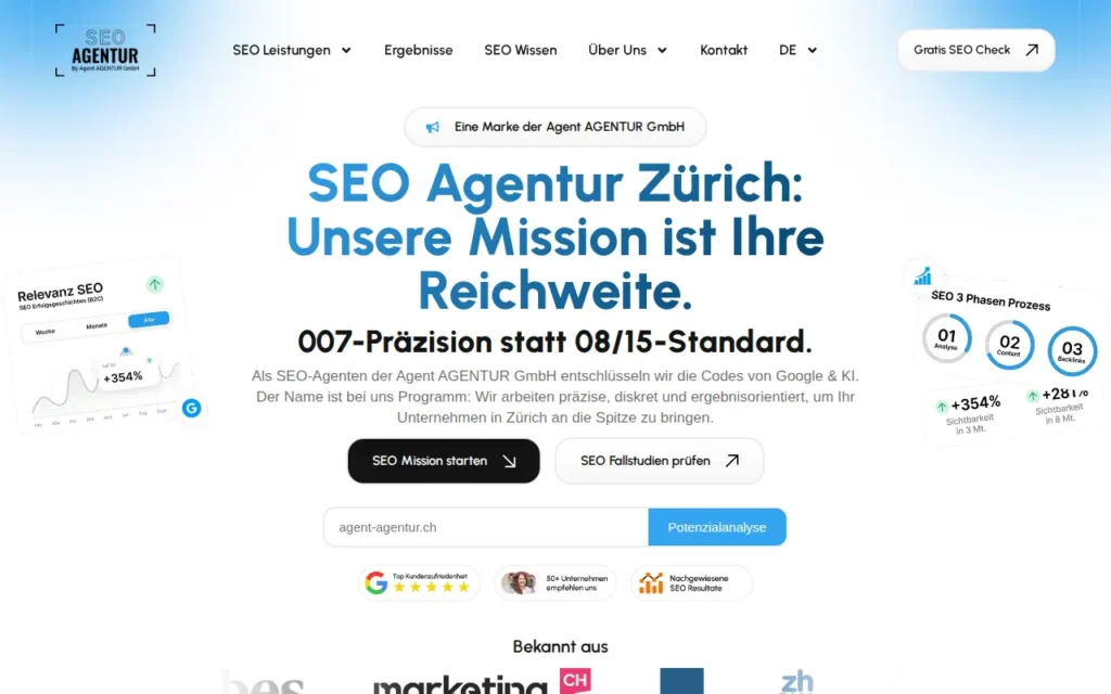 Startseite von Agent AGENTUR GmbH (SEO Agentur Zürich)