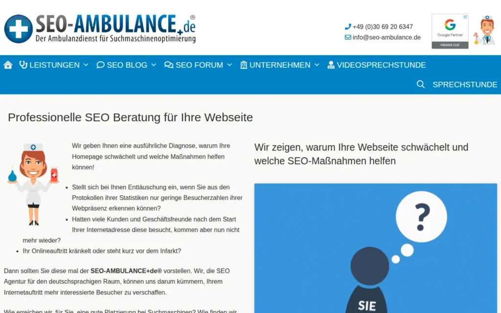 Startseite von SEO-AMBULANCE+de