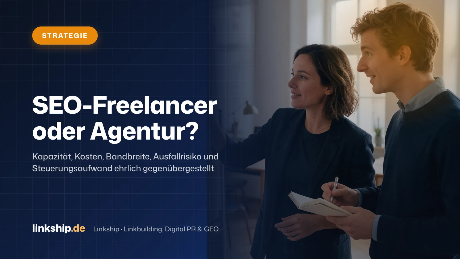 Titelkarte: SEO-Freelancer oder Agentur? – Strategie, Linkship