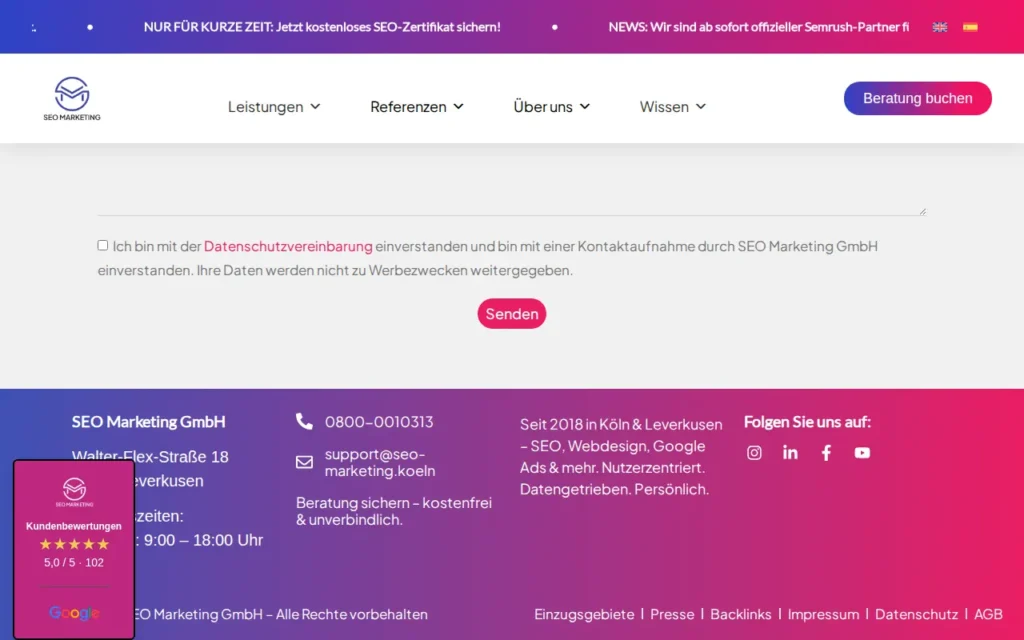 Startseite von SEO Marketing GmbH