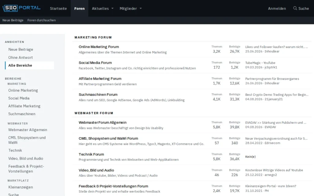 Startseite von SEO Portal Forum