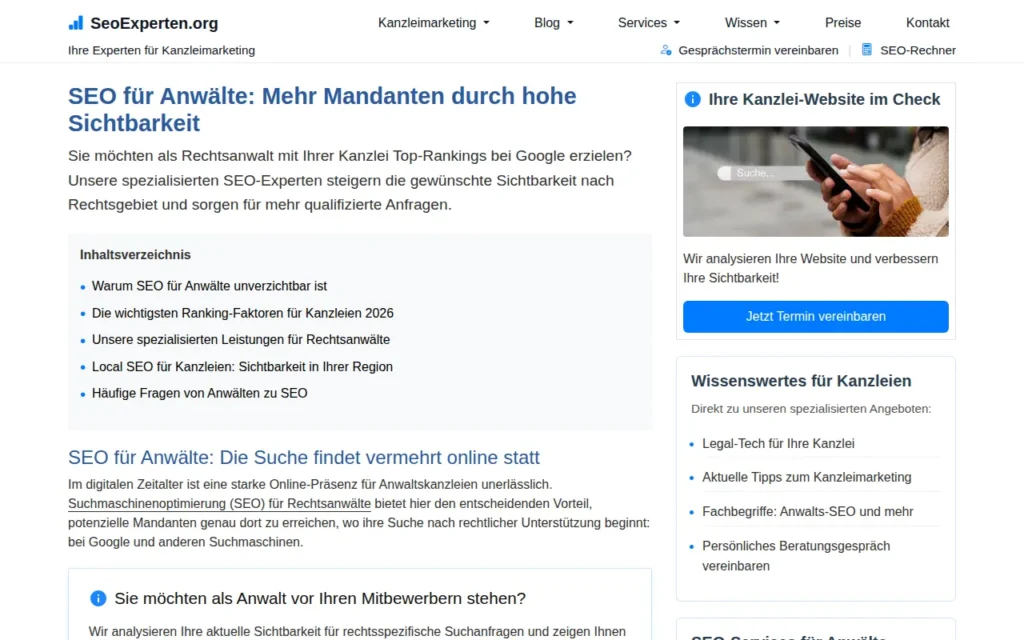Startseite von SeoExperten.org (Leadsleader Marketing UG)