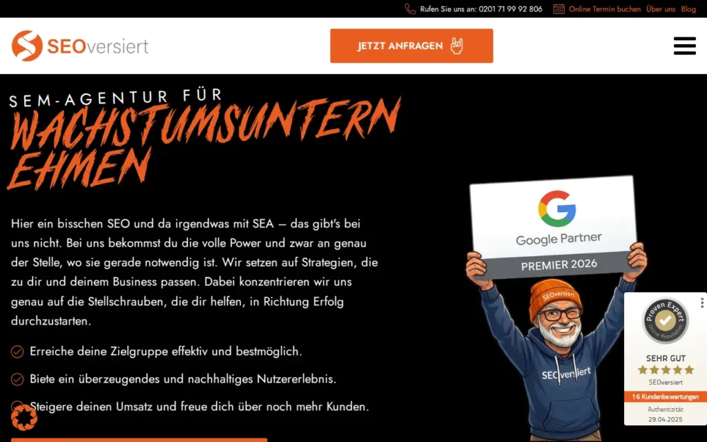 Startseite von SEOversiert (Marke der 45digital Marketing GmbH)