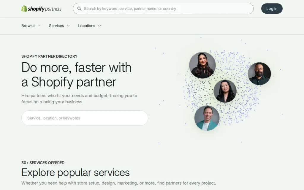 Startseite von Shopify Partner Directory