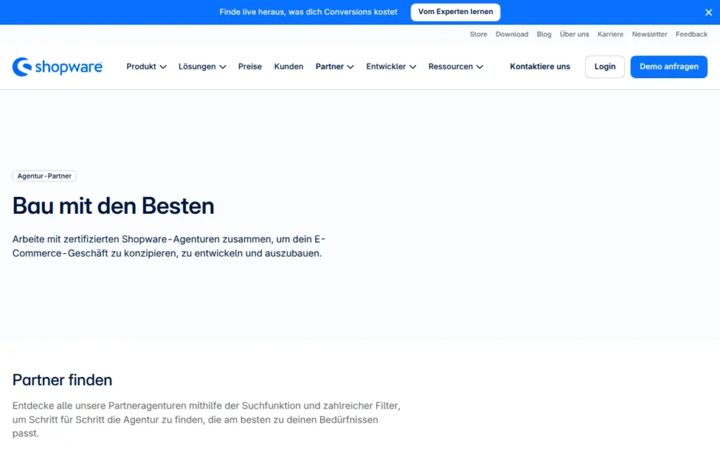Startseite von Shopware Partnerverzeichnis