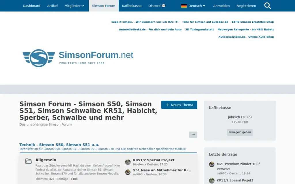 Startseite von Simson Forum (simsonforum.net)