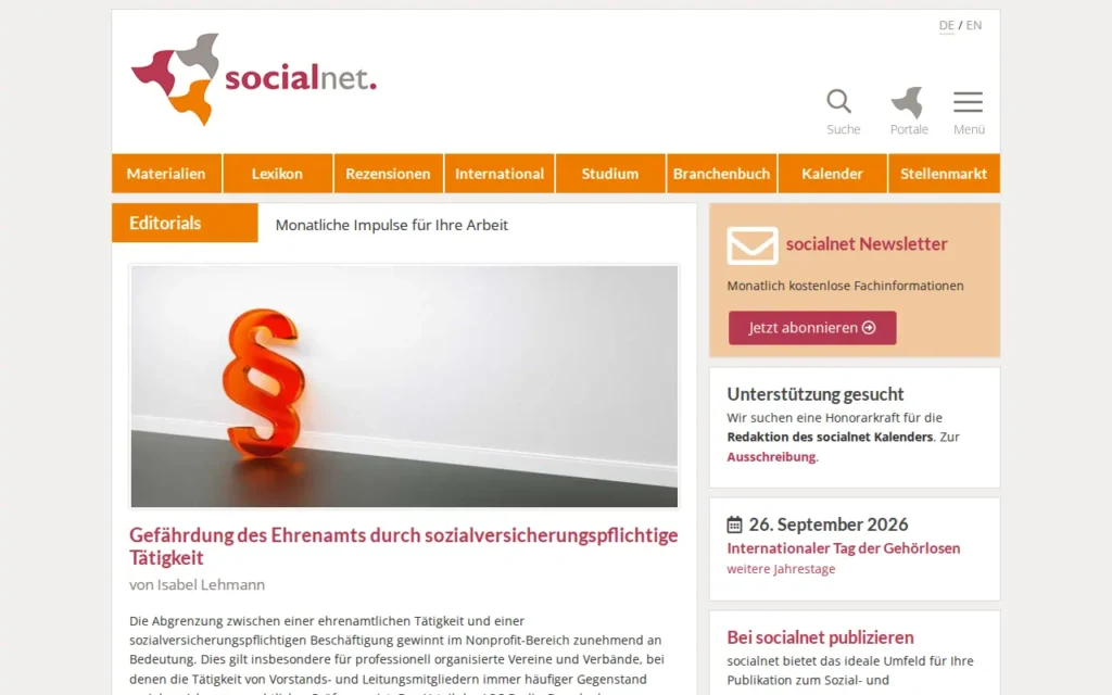 Startseite von socialnet