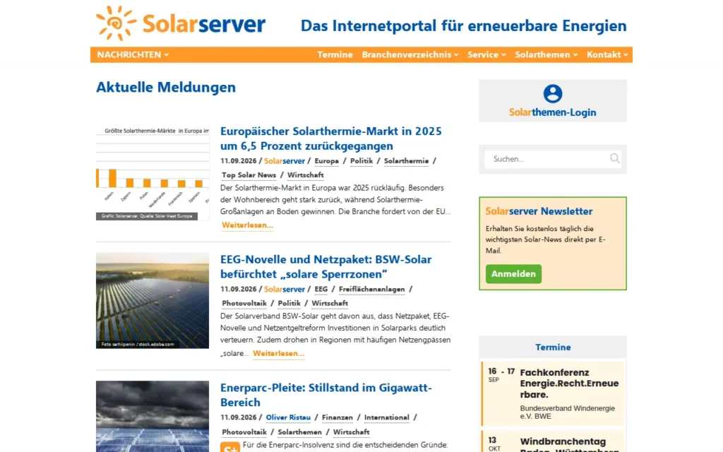 Startseite von Solarserver