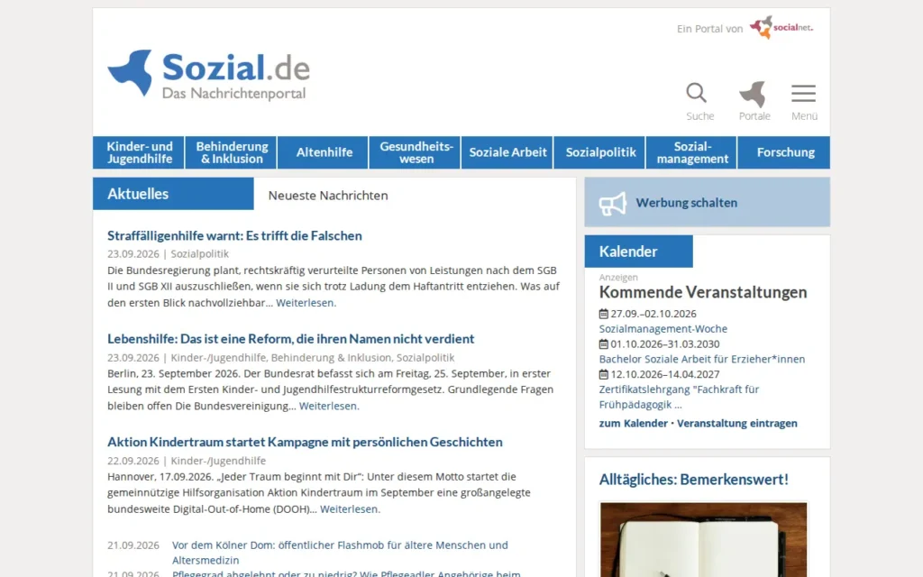 Startseite von Sozial.de