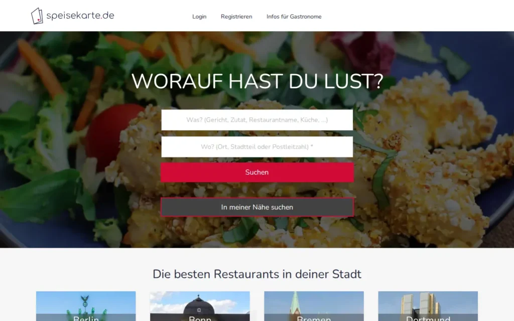 Startseite von speisekarte.de