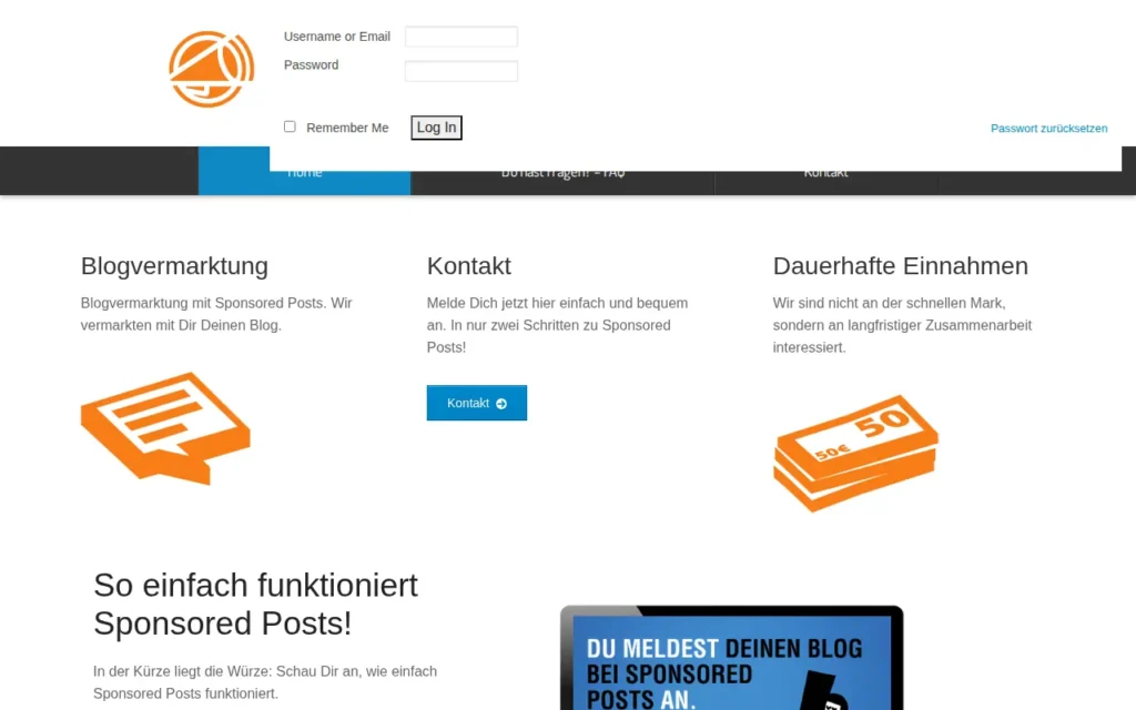 Startseite von Sponsored-Posts.net (Sponsored Posts UG)