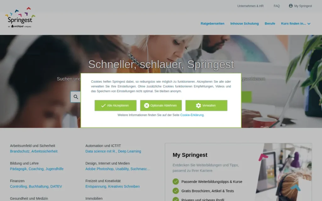 Startseite von Springest