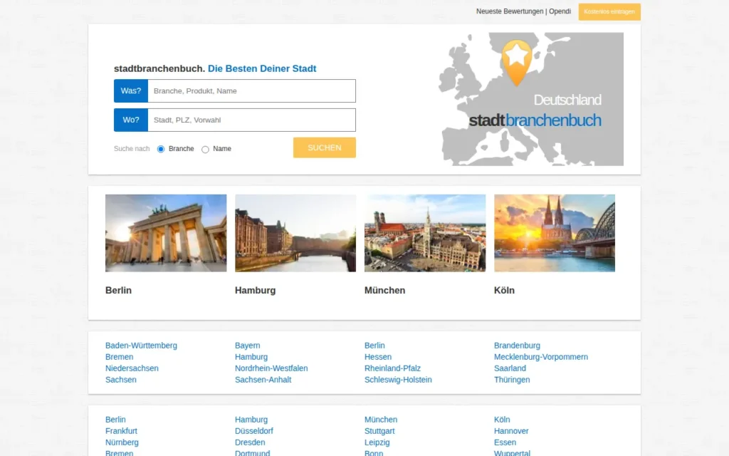 Startseite von Stadtbranchenbuch (Opendi)