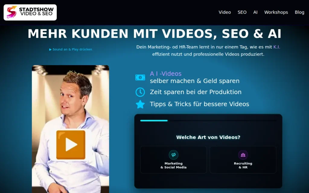 Startseite von Stadtshow Video-SEO