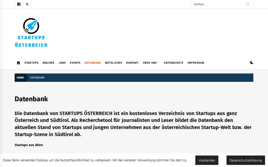 Startseite von STARTUPS ÖSTERREICH / SWISS STARTUPS – Startup-Datenbank