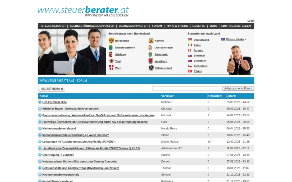 Startseite von steuerberater.at Steuerforum