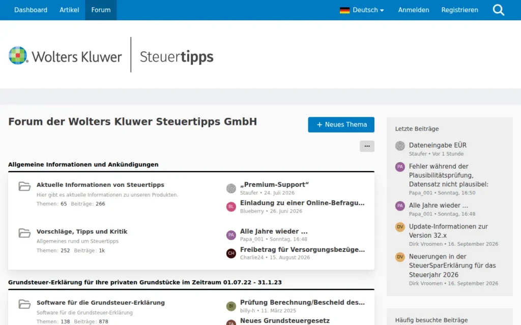 Startseite von Steuertipps Forum