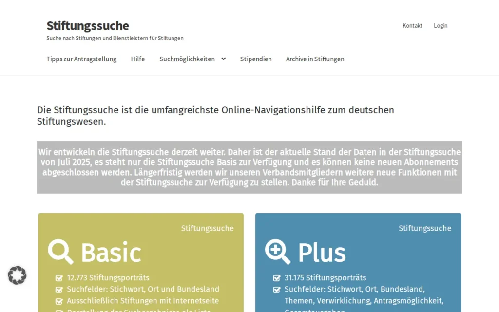 Startseite von Stiftungssuche (Bundesverband Deutscher Stiftungen)