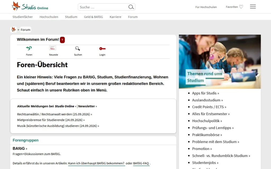 Startseite von Studis Online Forum