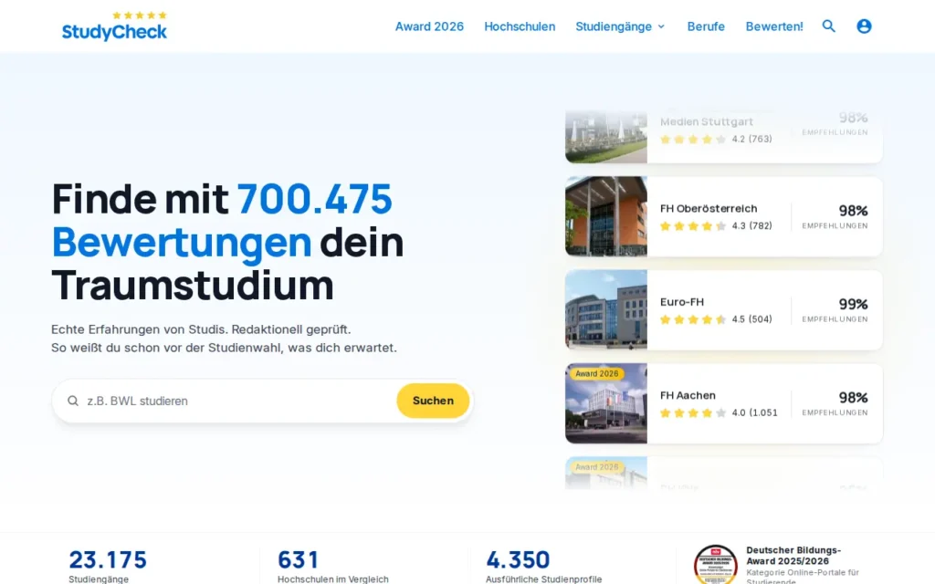 Startseite von StudyCheck