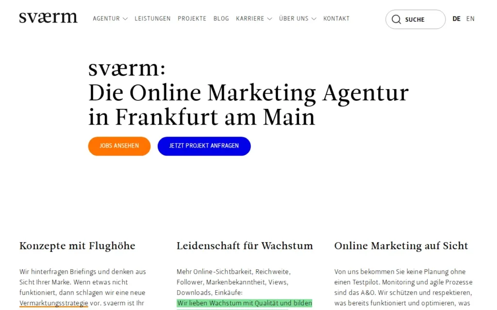 Startseite von sværm GmbH