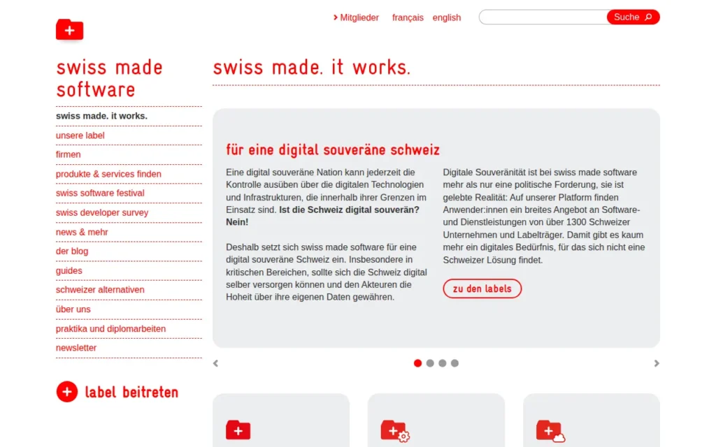 Startseite von swiss made software – Label und Firmenverzeichnis