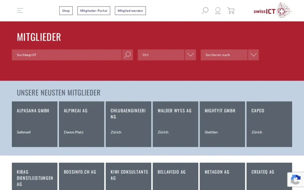 Startseite von swissICT Mitgliederverzeichnis