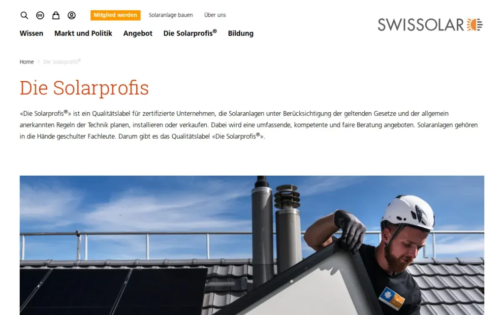 Startseite von Swissolar – Die Solarprofis® (Solarprofi-Suche)