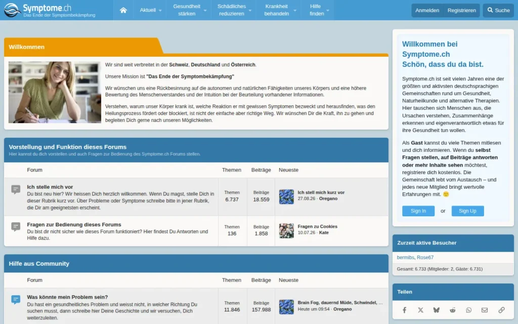 Startseite von Symptome.ch