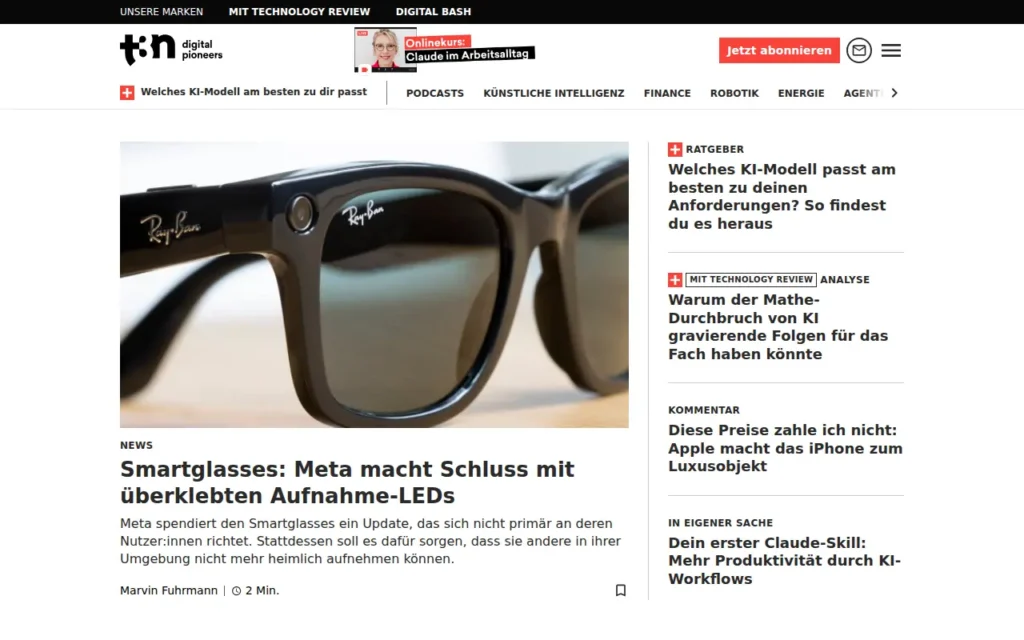 Startseite von t3n