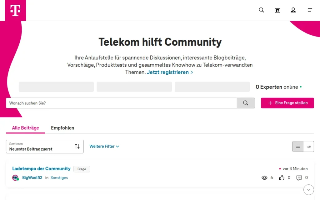 Startseite von Telekom hilft Community