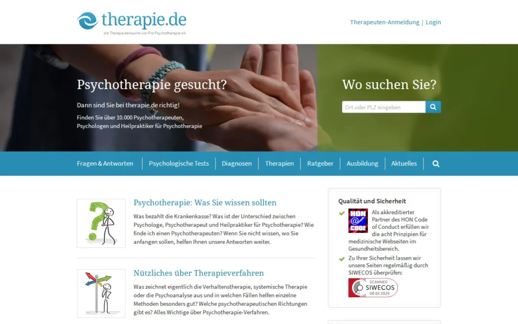 Startseite von therapie.de