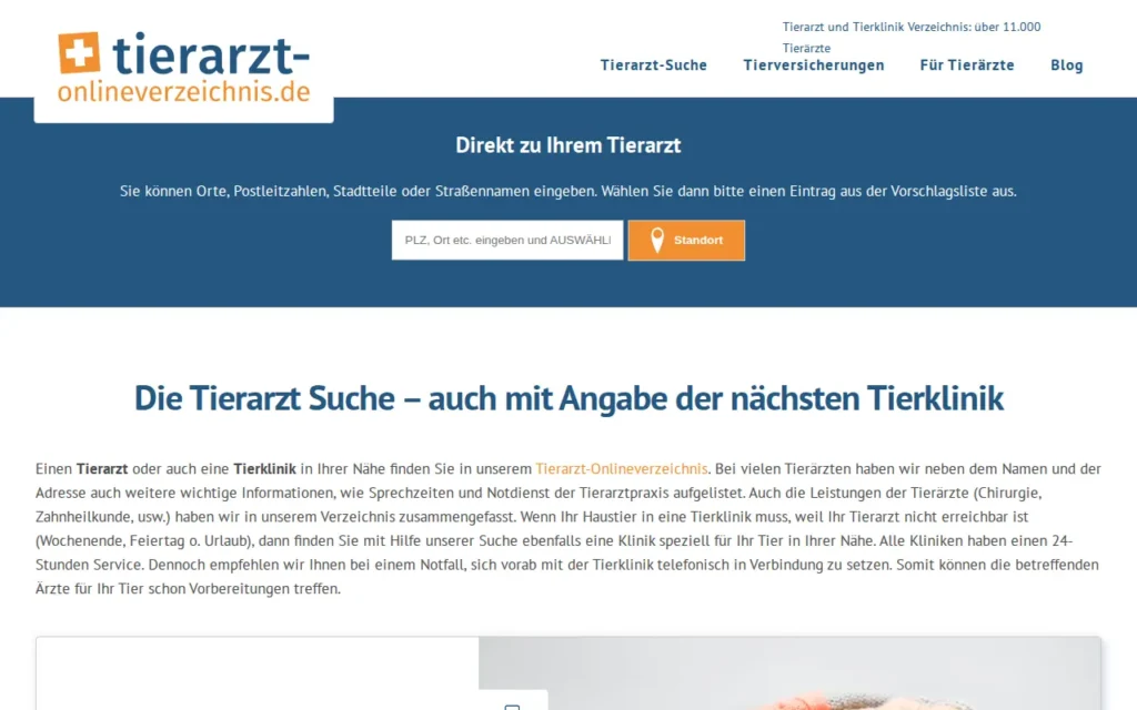 Startseite von Tierarzt-Onlineverzeichnis