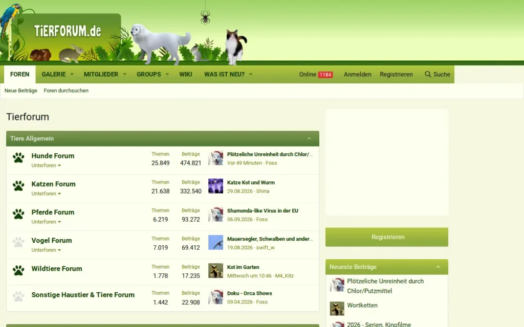 Startseite von Tierforum.de