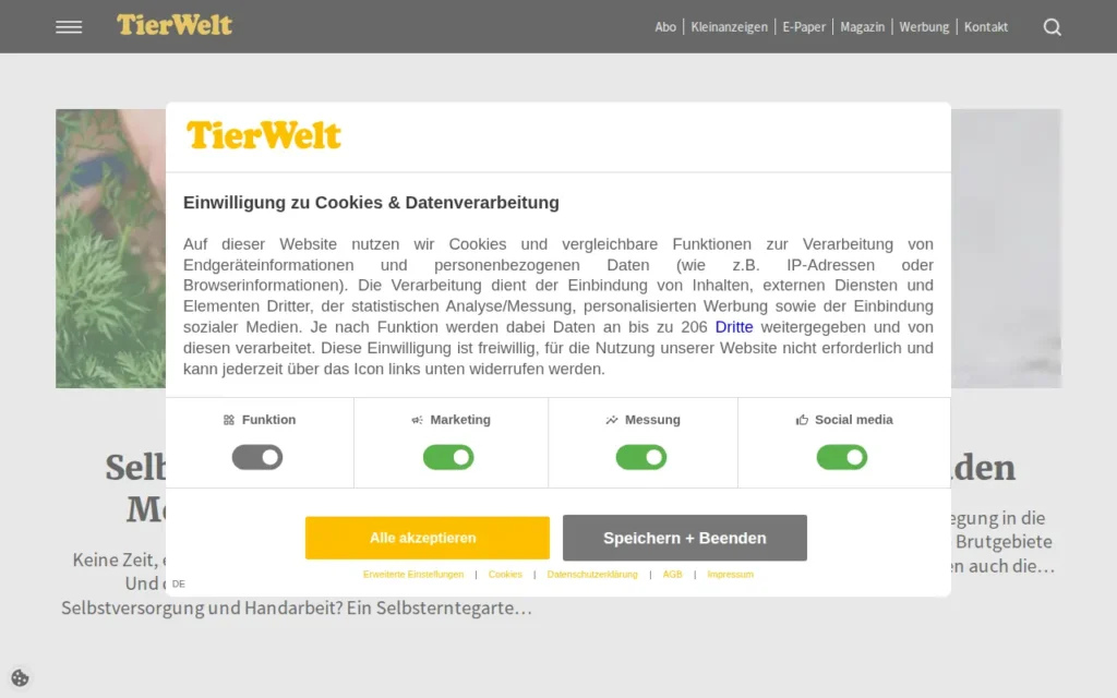 Startseite von TierWelt