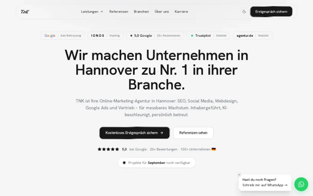 Startseite von TNK Growth