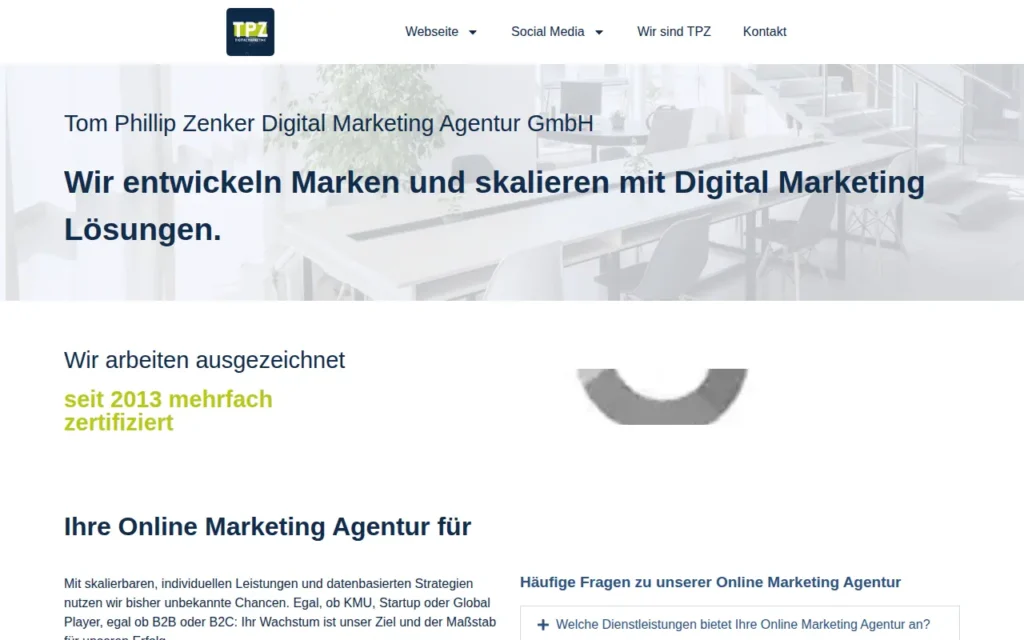Startseite von Tom Phillip Zenker Digital Marketing Agentur GmbH