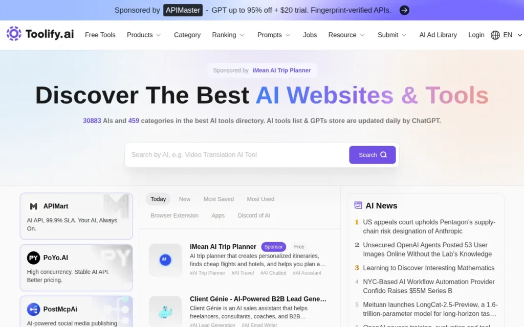 Startseite von Toolify.ai