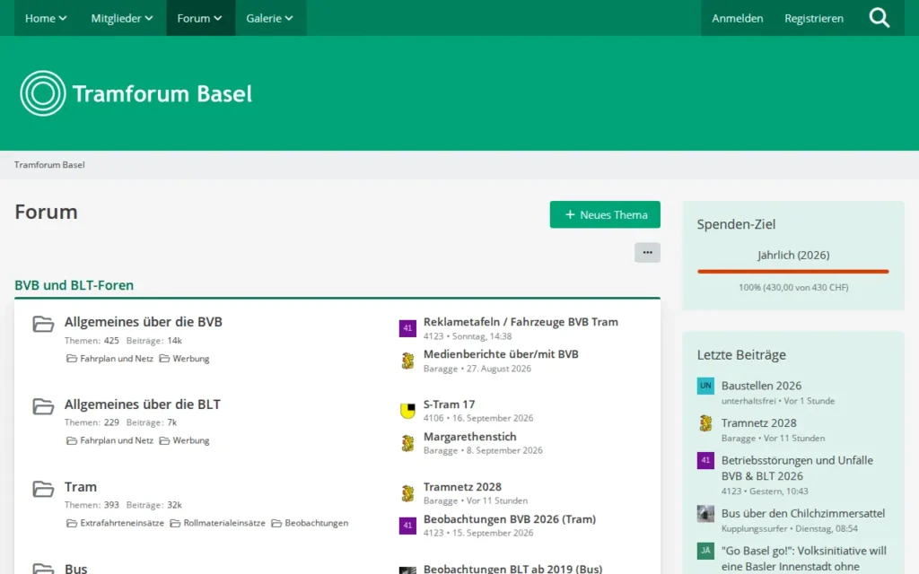 Startseite von Tramforum Basel