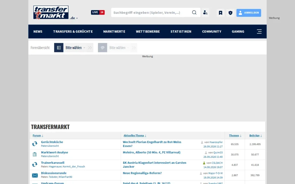 Startseite von Transfermarkt Foren