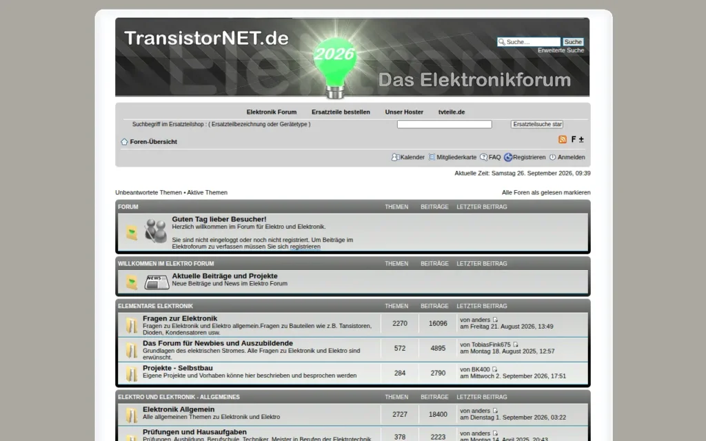 Startseite von Elektroforum transistornet.de