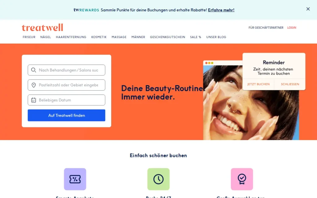 Startseite von Treatwell